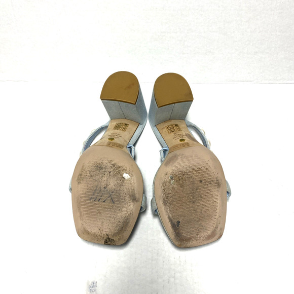 STUART WEITZMAN Pearlita Studded Denim Slide Sandal Light Blue Open Toe 10 - Picture 8 of 8